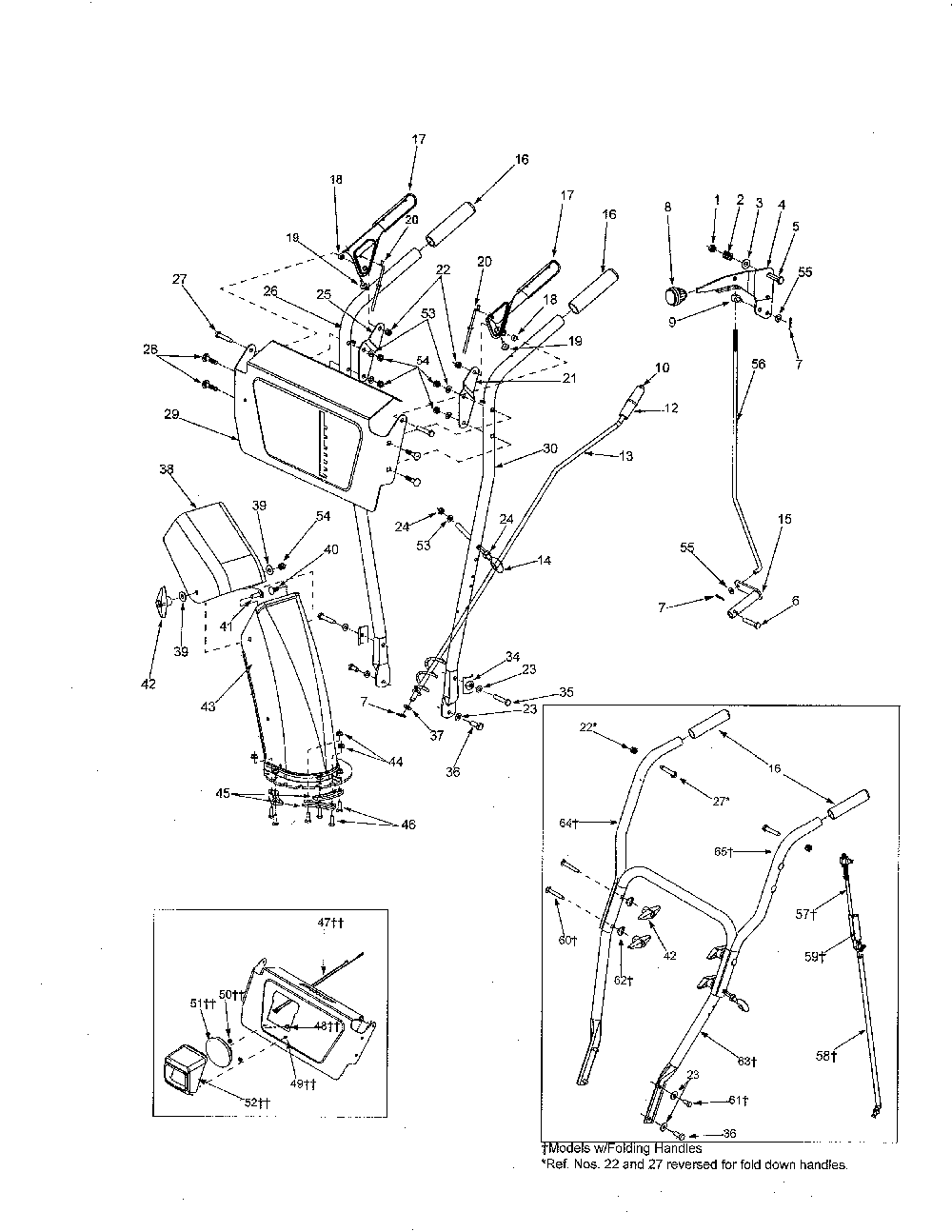 Handles/chute Diagram and Parts List for  MTD Snow Blower