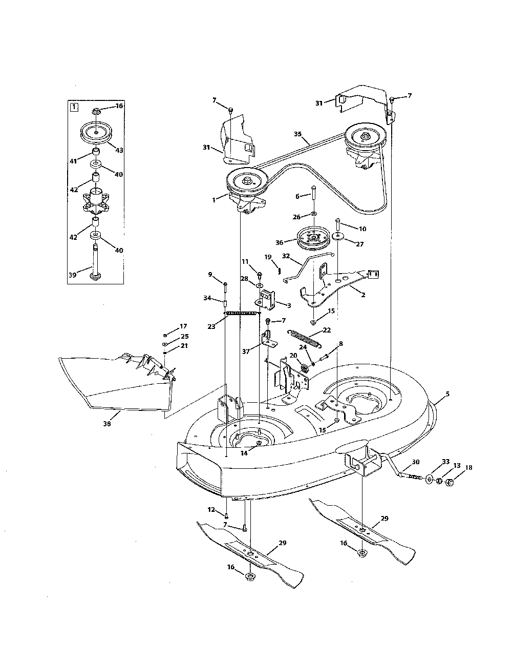38" deck Diagram and Parts List for  MTD Lawn Tractor