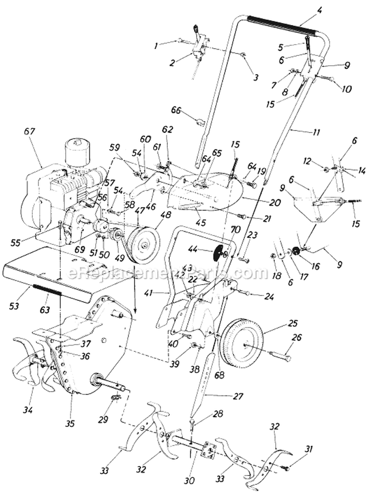 Page B Diagram and Parts List for 1985 MTD Tiller