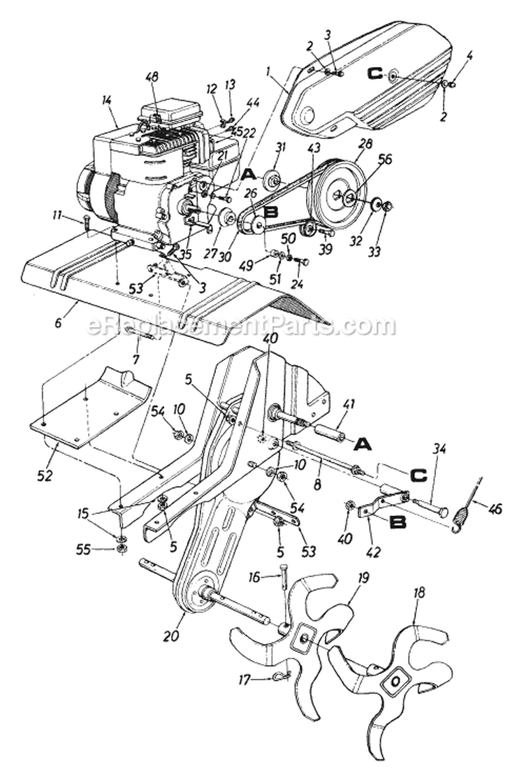 Page A Diagram and Parts List for 1992 MTD Tiller