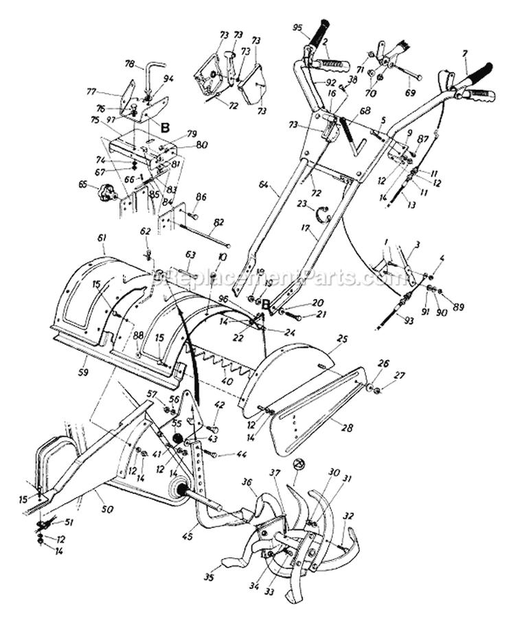 Page C Diagram and Parts List for 1993 MTD Tiller