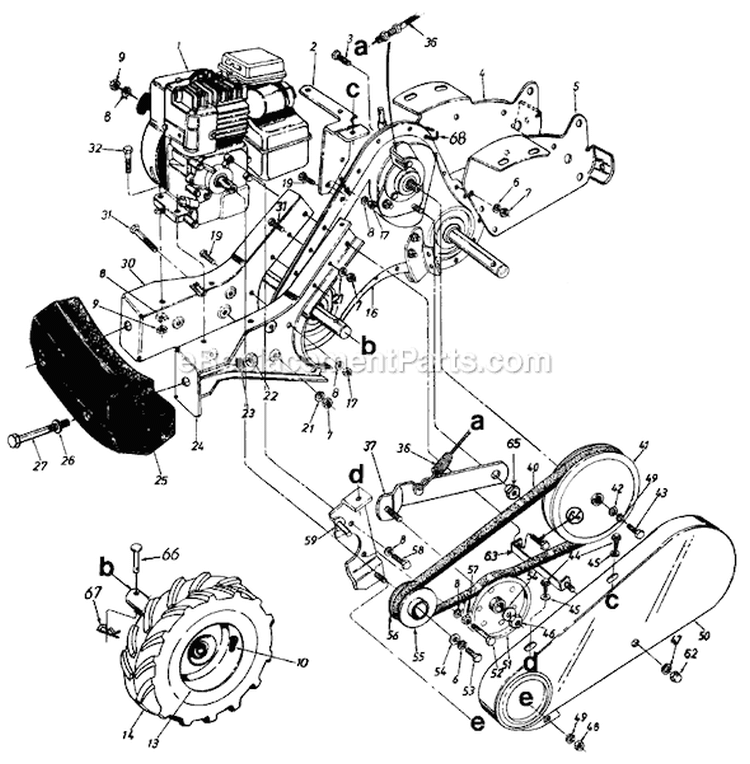 Page B Diagram and Parts List for 1995 MTD Tiller
