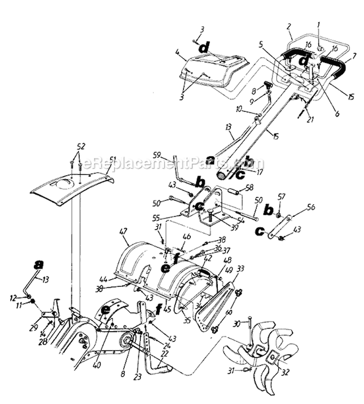 Page B Diagram and Parts List for 1996 MTD Tiller