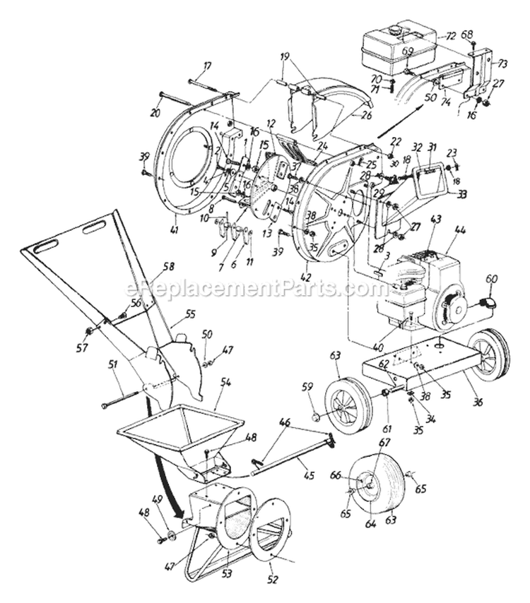 Page A Diagram and Parts List for 1993 MTD Chipper Shredder