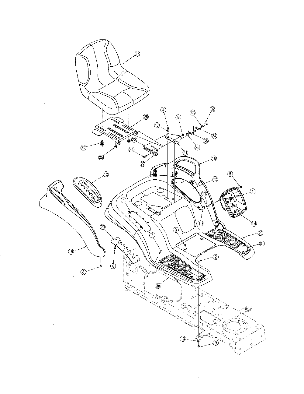Seat & fender Diagram and Parts List for  MTD Lawn Tractor