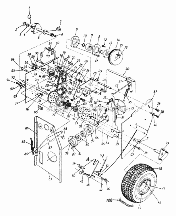Gearbox Diagram and Parts List for 1992 MTD Snow Blower