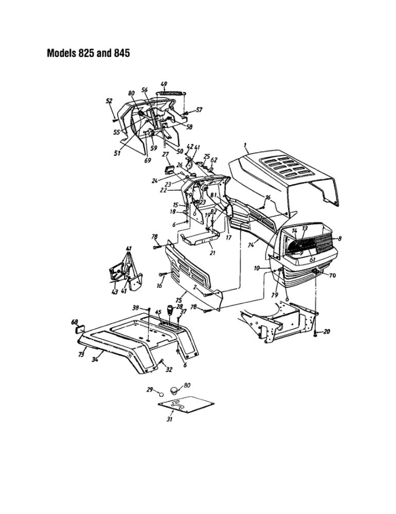Hood/Grille 3 Diagram and Parts List for THRU 828 MTD Lawn Tractor