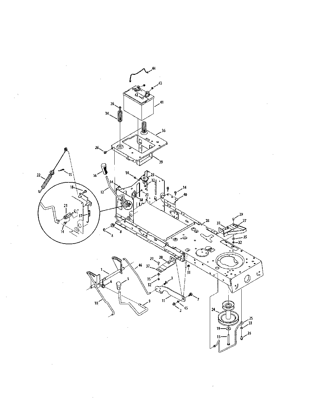 Frame/battery Diagram and Parts List for  MTD Lawn Tractor