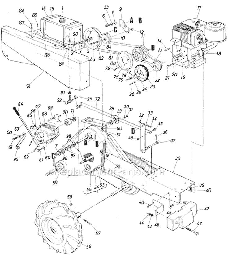 Page C Diagram and Parts List for 1987 MTD Tiller