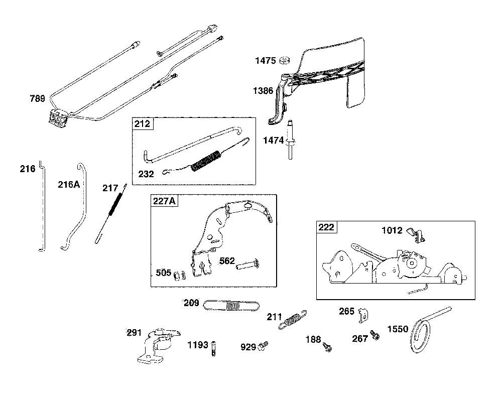 Controls Diagram and Parts List for  MTD Lawn Mower