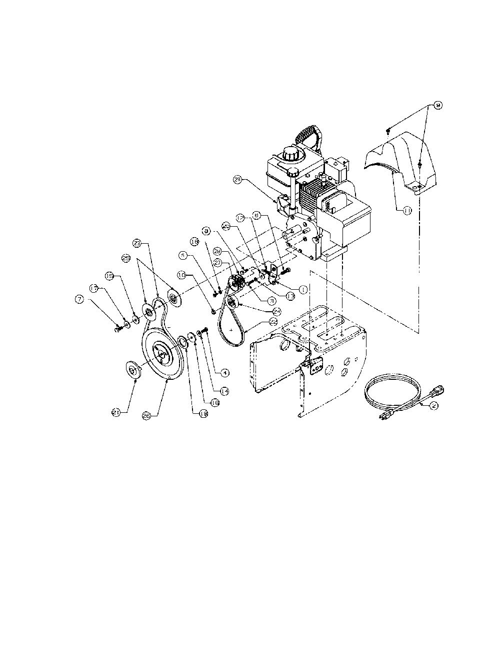 Engine and v-belts (e600e, e610e) Diagram and Parts List for  MTD Snow Blower