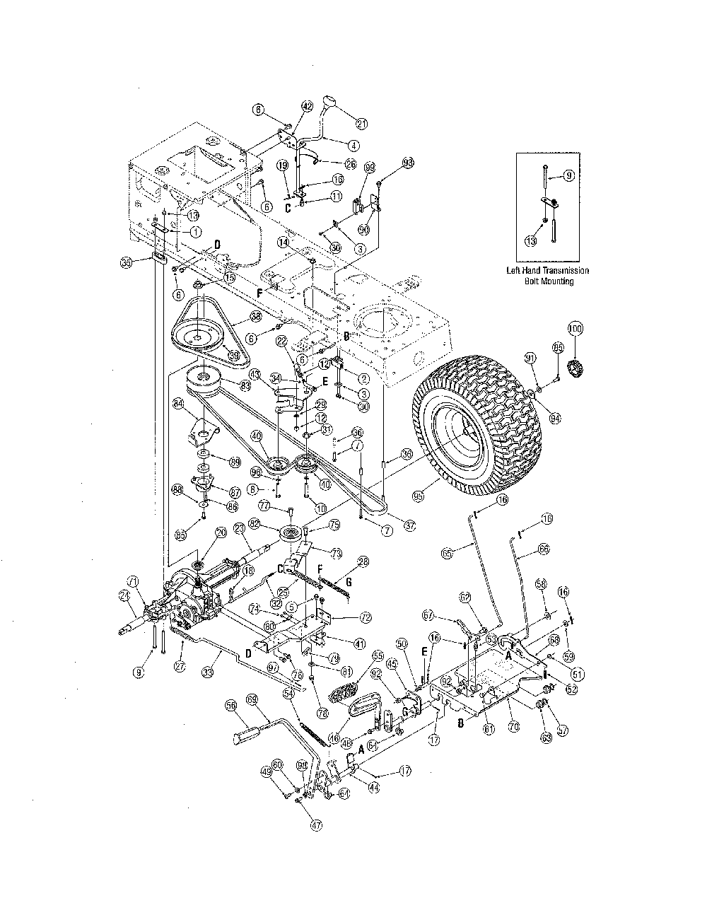 Transmission Diagram and Parts List for  MTD Lawn Tractor
