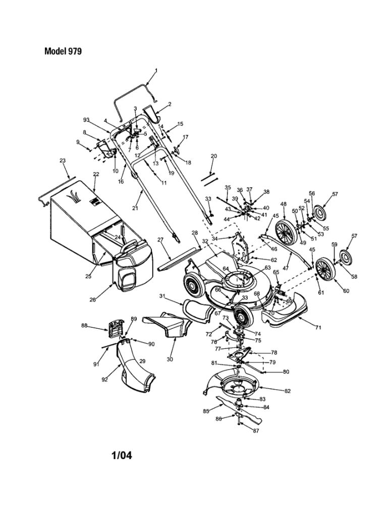 Housing/Handle/Bag/Wheels Diagram and Parts List for  MTD Lawn Mower