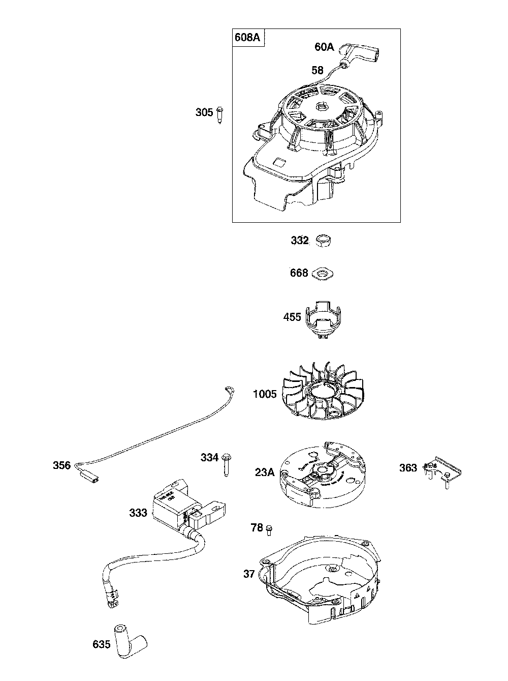 Flywheel/ignition/starter Diagram and Parts List for  MTD Lawn Mower