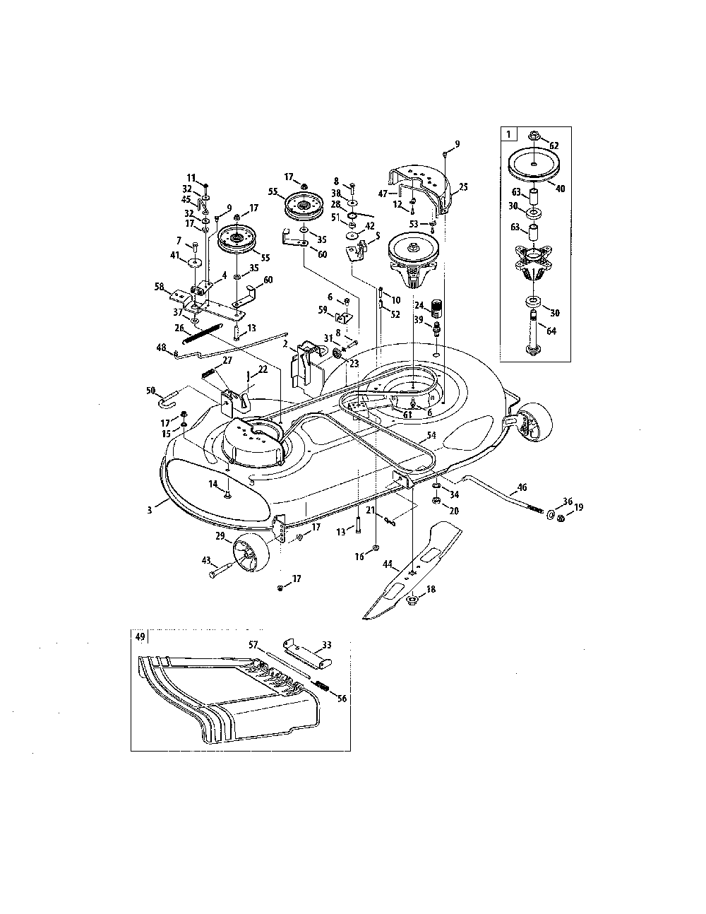 46" deck Diagram and Parts List for  MTD Lawn Tractor