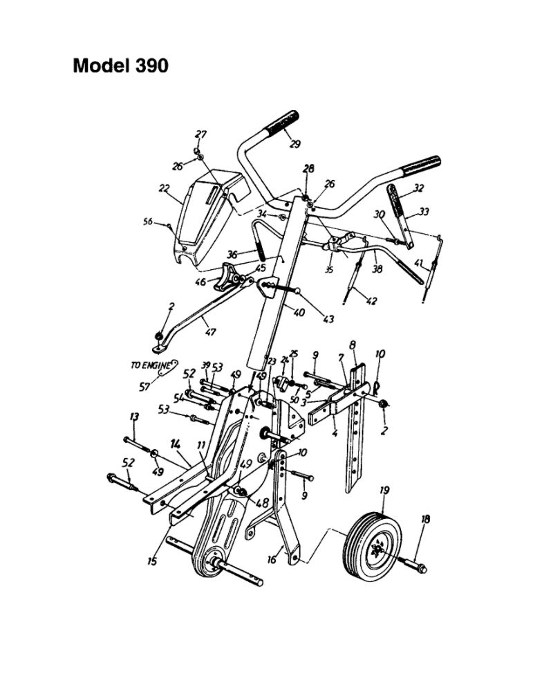 Handle/Cover-Handle/Frame 2 Diagram and Parts List for  MTD Tiller