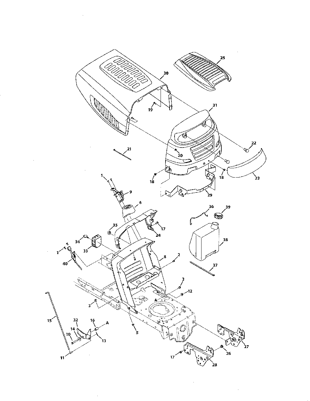 5 style hood Diagram and Parts List for  MTD Lawn Tractor