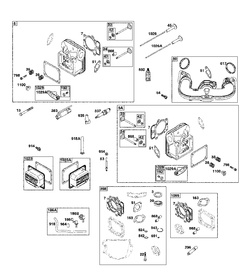 Cylinder head Diagram and Parts List for  MTD Lawn Mower