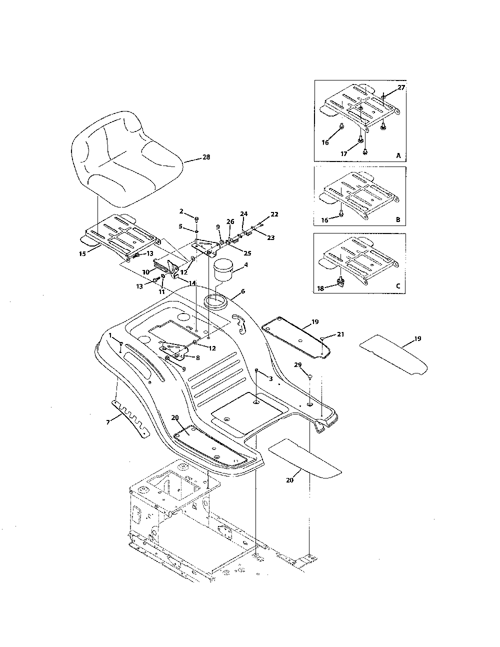Seat and fender Diagram and Parts List for  MTD Lawn Tractor