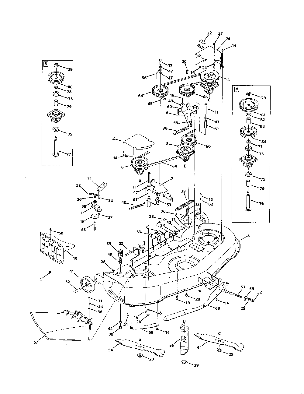 46" deck Diagram and Parts List for  MTD Lawn Tractor