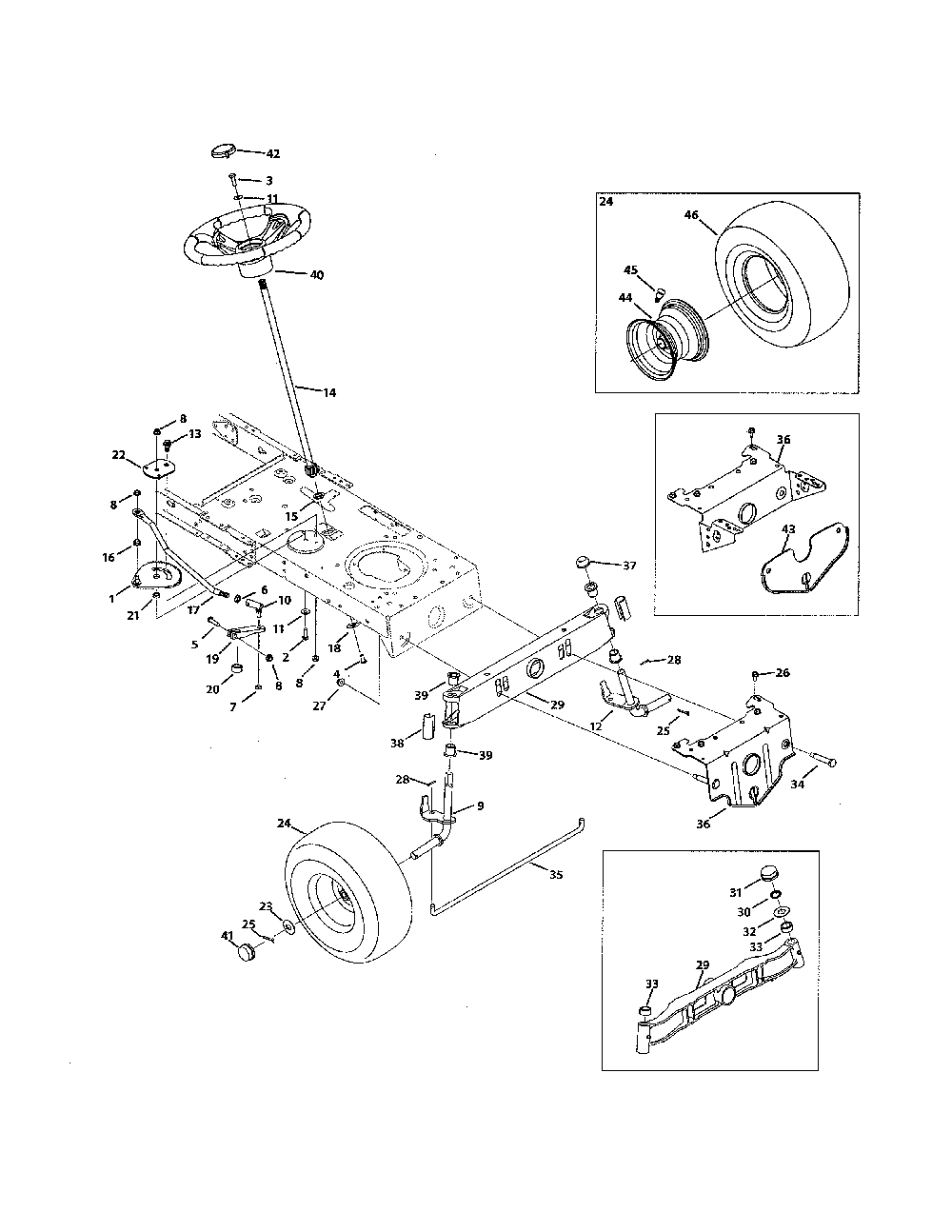 Front end steering Diagram and Parts List for  MTD Lawn Tractor