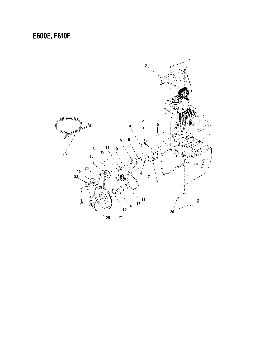 Belt/auger pulley-e600e,e610e Diagram and Parts List for  MTD Snow Blower
