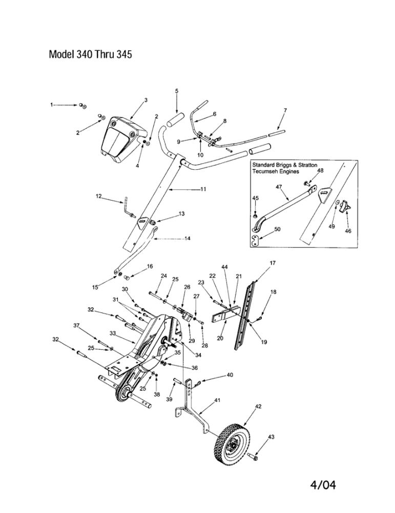 Handle/Cover-Handle/Frame 3 Diagram and Parts List for  MTD Tiller