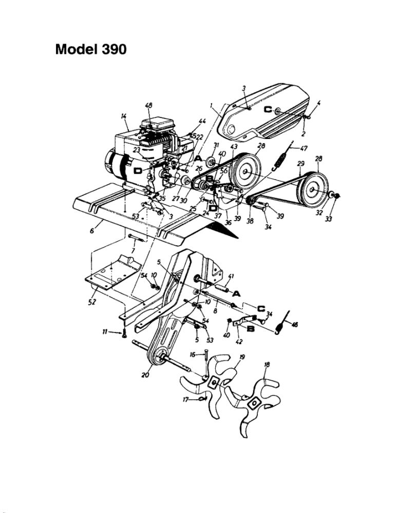 Engine/Belt Cover/Tine Shield Diagram and Parts List for  MTD Tiller