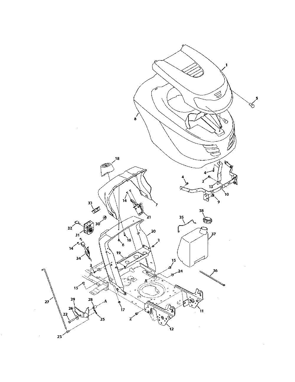 G style hood Diagram and Parts List for  MTD Lawn Tractor