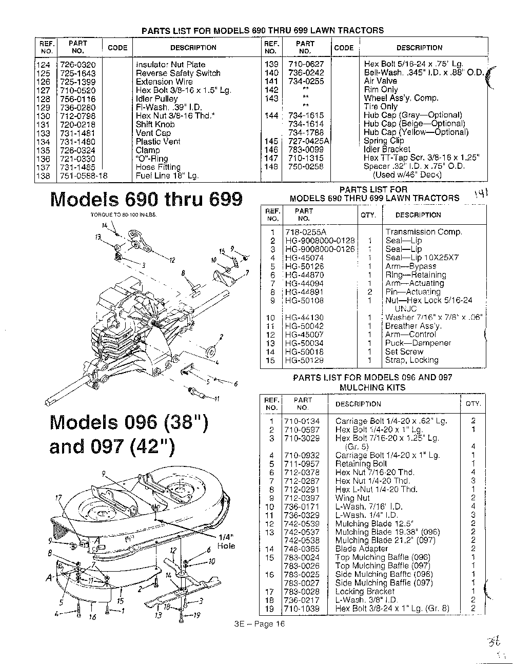 Models 690-699 and 096, 097 Diagram and Parts List for  MTD Lawn Tractor