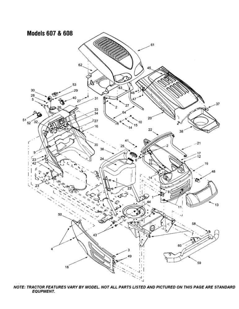 Hood/Grille 1 Diagram and Parts List for  MTD Lawn Tractor