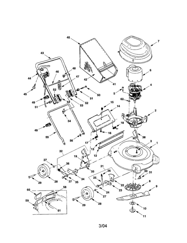 Rear Bagger Electric Mower Diagram and Parts List for  MTD Lawn Mower