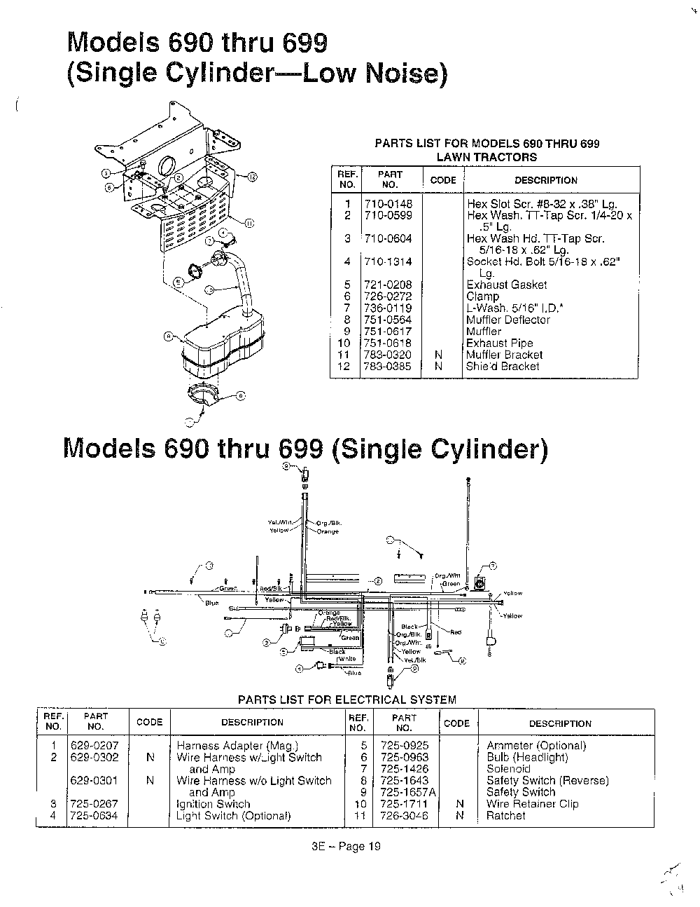 Models 690-699 and electrical Diagram and Parts List for  MTD Lawn Tractor