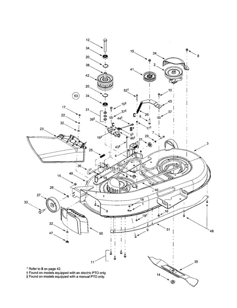 Deck 1 Diagram and Parts List for  MTD Lawn Tractor