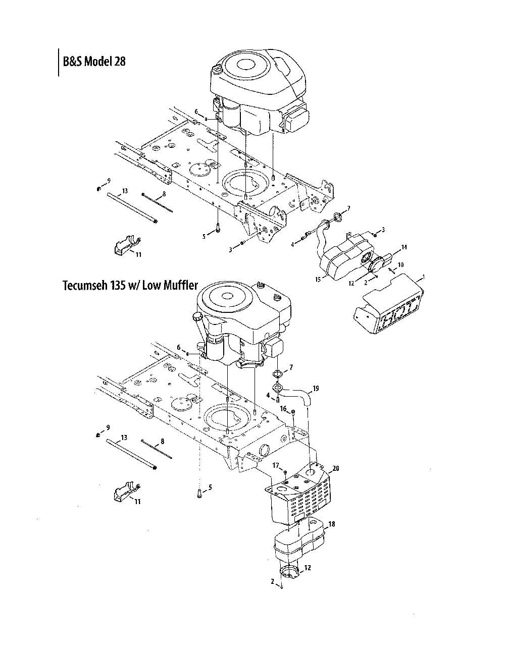 B&s 28/tecumseh 135 w/low muffler Diagram and Parts List for  MTD Lawn Tractor