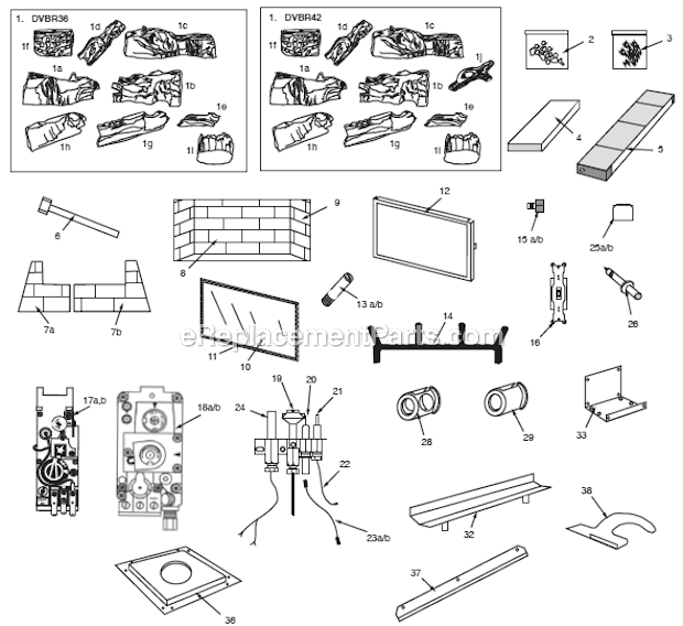 Page A Diagram and Parts List for  Majestic Fireplace & Insert