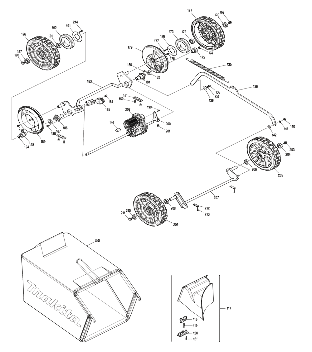 Fig-2 Diagram and Parts List for  Makita Lawn Mower