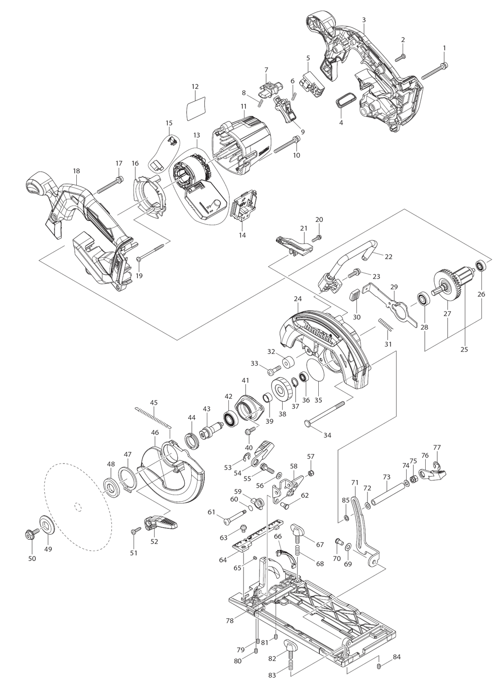Page 1 Diagram and Parts List for  Makita Saw