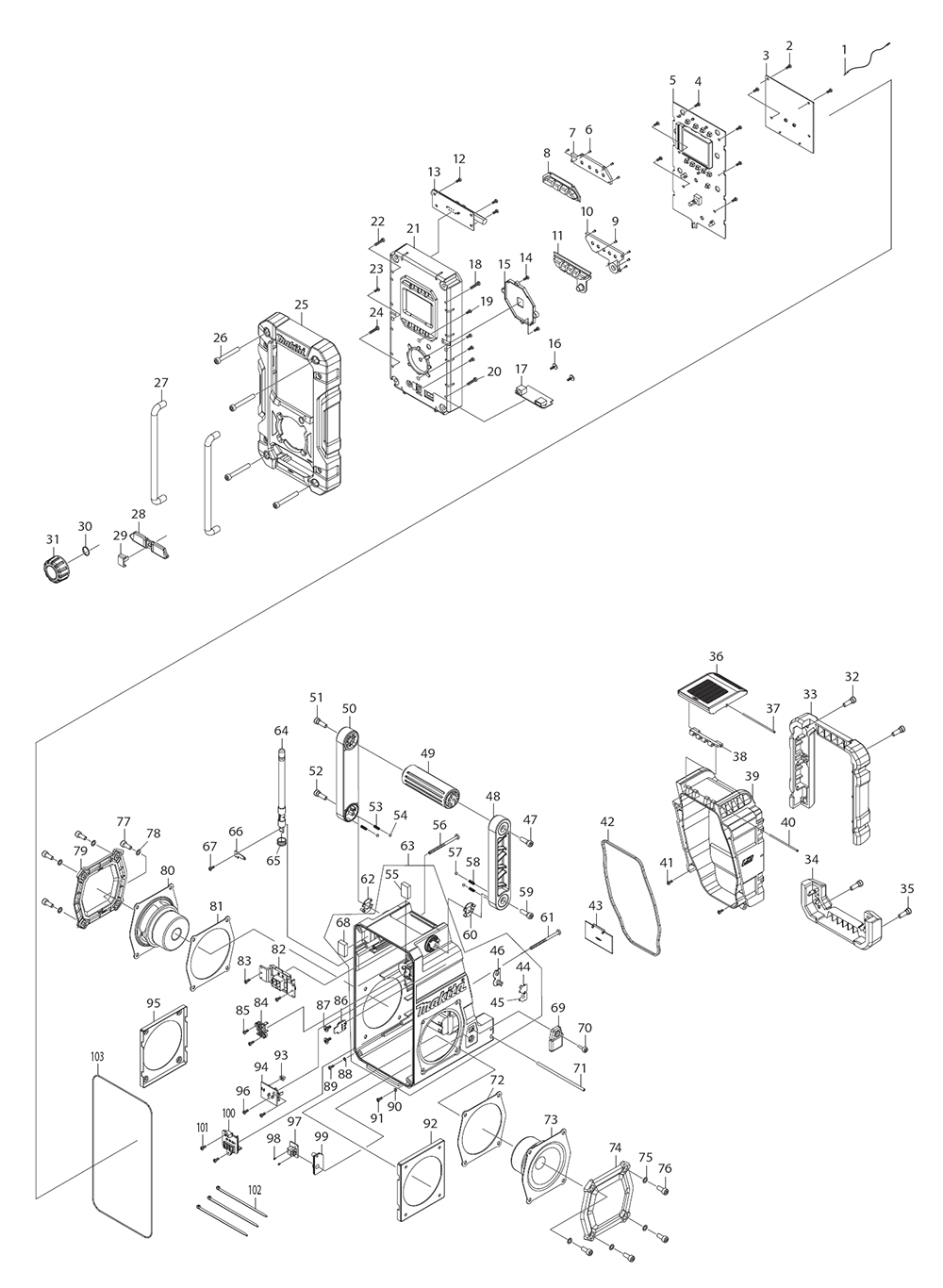 Page 1 Diagram and Parts List for  Makita Radio