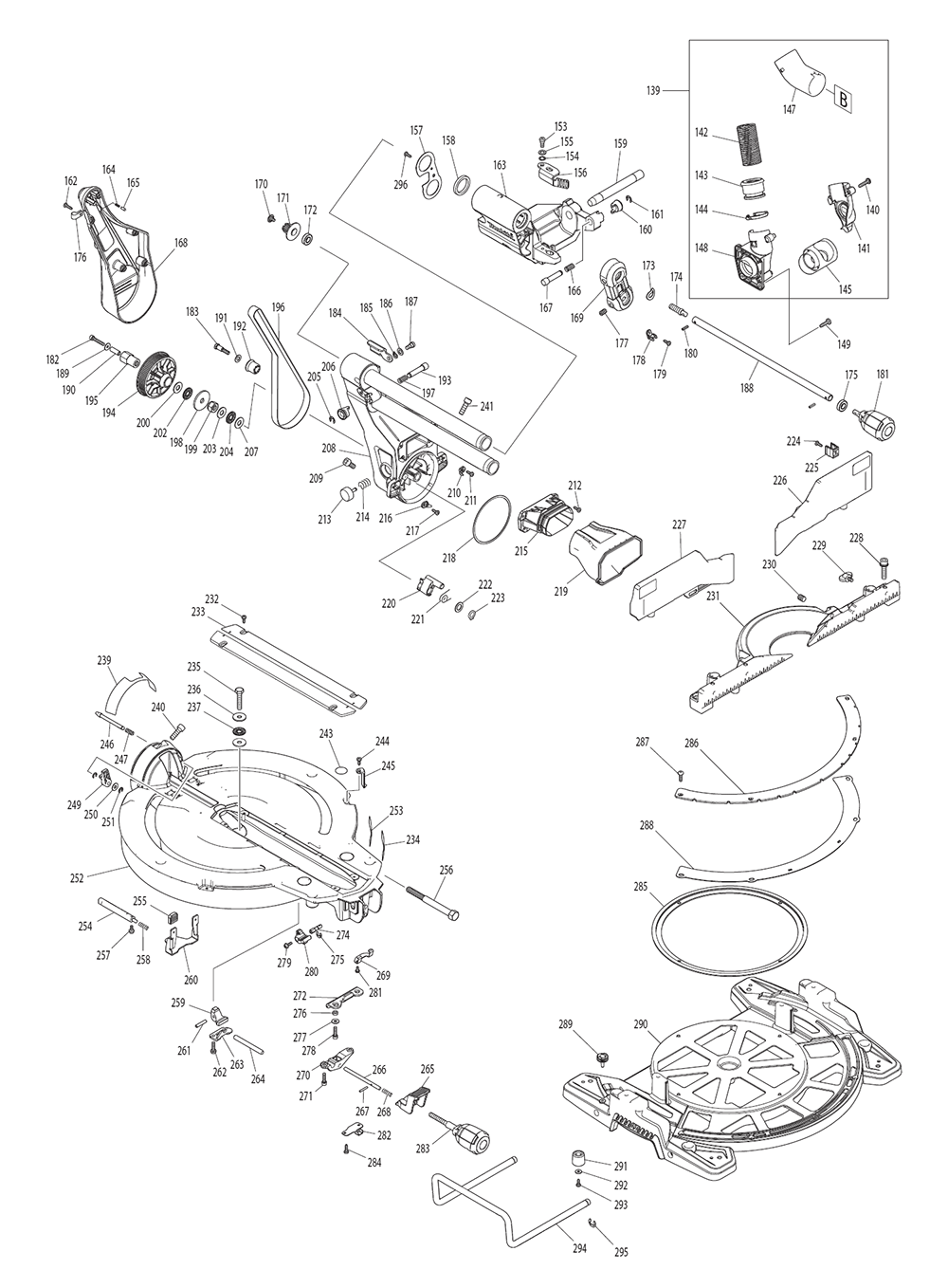 Page 1 Diagram and Parts List for  Makita Saw