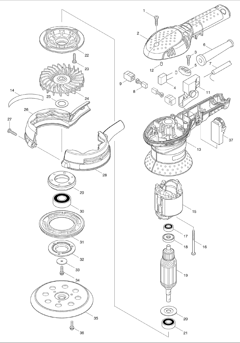 Page 1 Diagram and Parts List for  Makita Sander