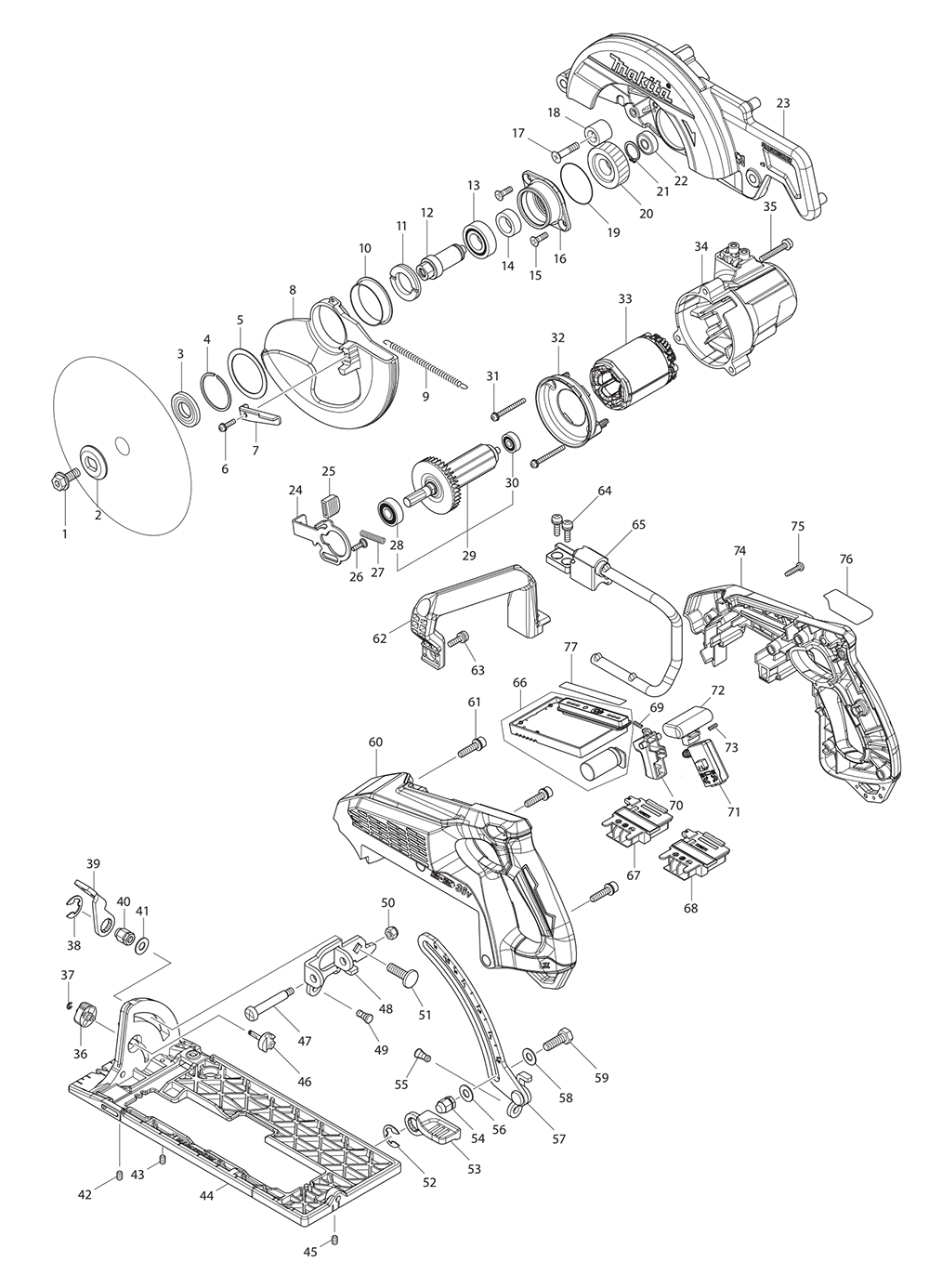 Page 1 Diagram and Parts List for  Makita Saw