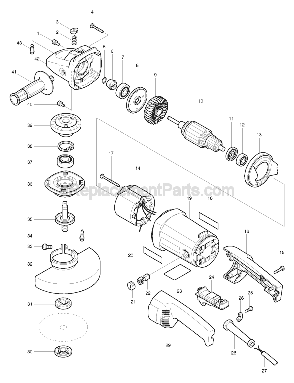 Page A Diagram and Parts List for  Makita Angle Grinder