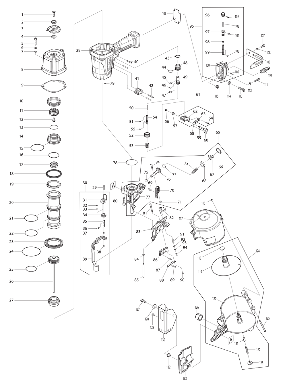Fig-0 Diagram and Parts List for  Makita Nailer