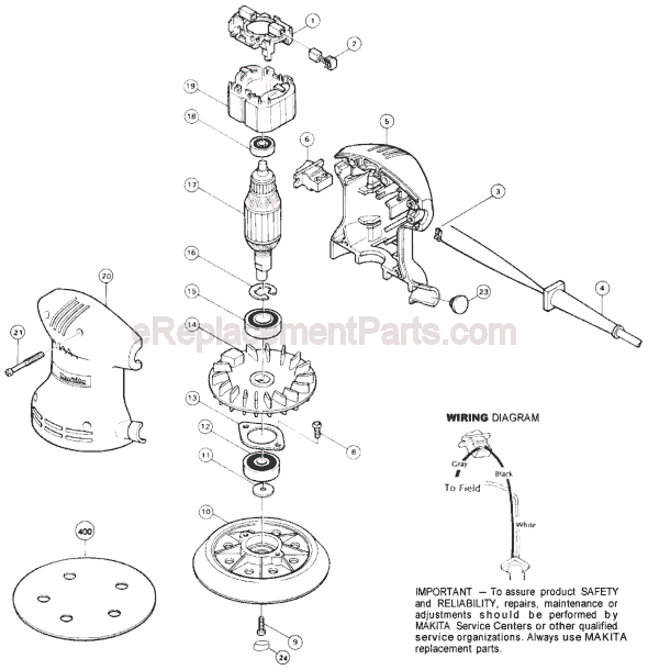Page A Diagram and Parts List for  Makita Sander Polisher
