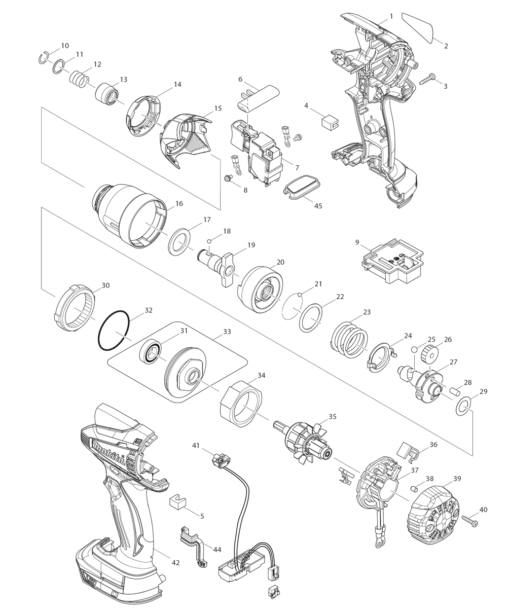 Page 1 Diagram and Parts List for  Makita Drill