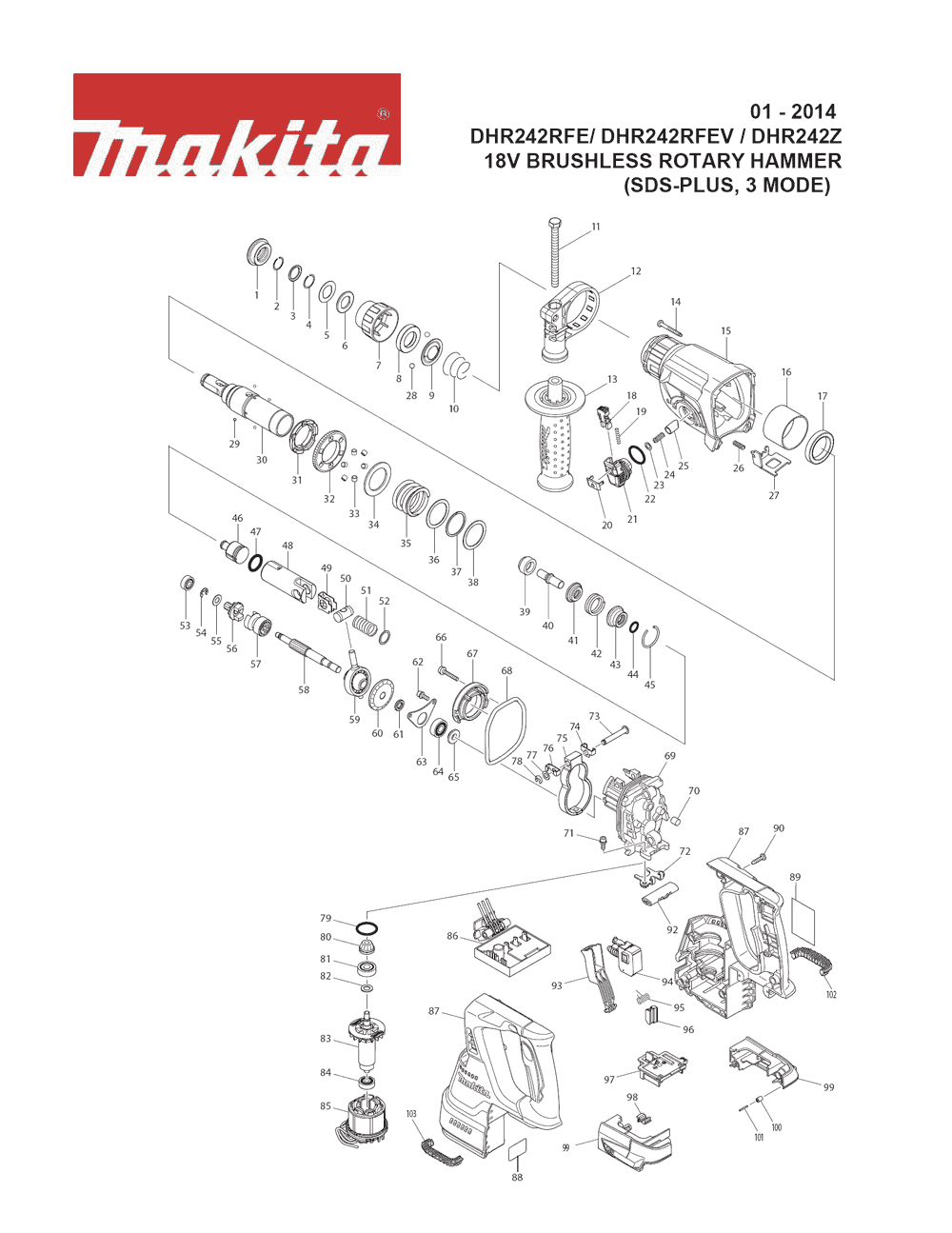 Page 1 Diagram and Parts List for Type 1 Makita Hammer