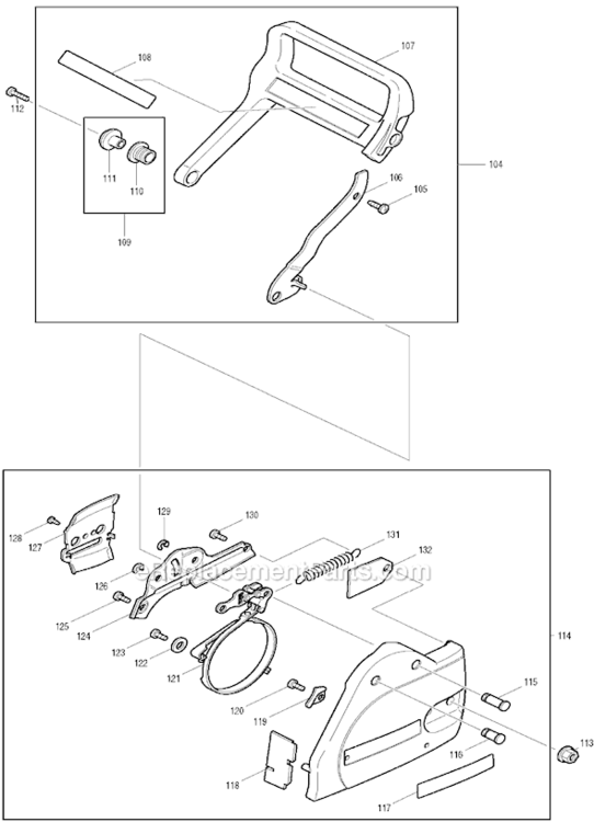 Page F Diagram and Parts List for  Makita Chainsaw
