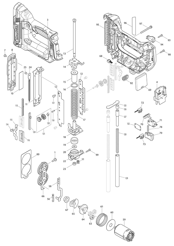 Diagram 1 Diagram and Parts List for  Makita Nailer