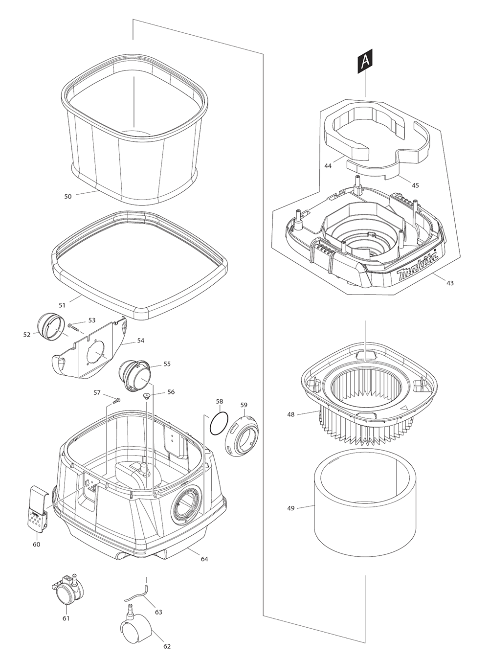Page 1 Diagram and Parts List for  Makita Upright Vacuum